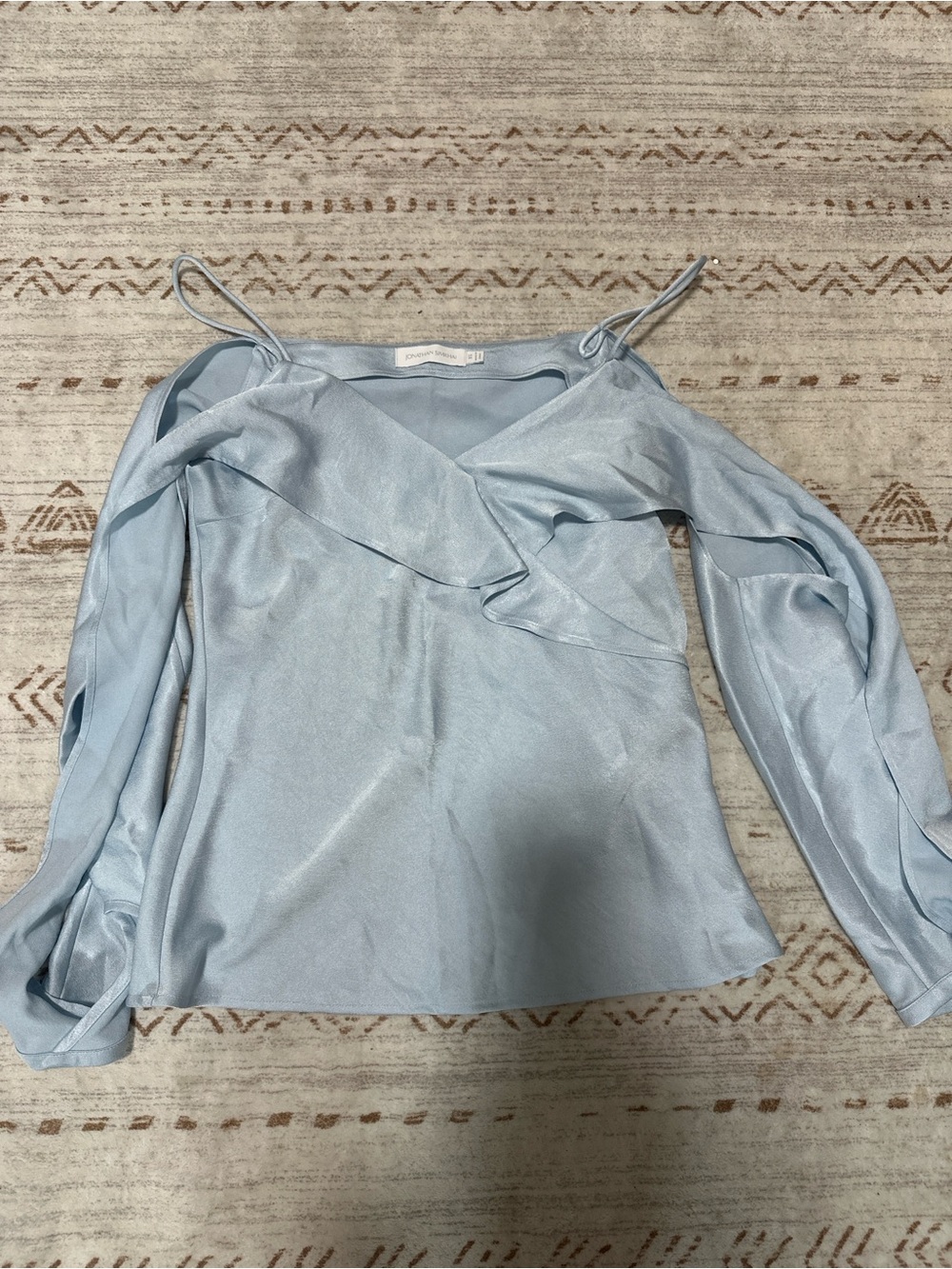 Jonathan Simkhai Light Blue Satin Cold-Shoulder Women's Top
